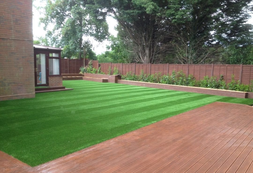 striped artificial grass garden installation
