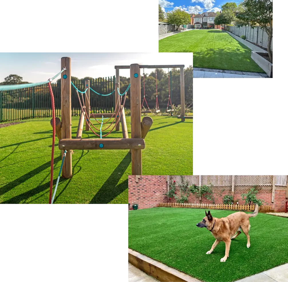 Images of back garden, school and dog-friendly artificial grass installations