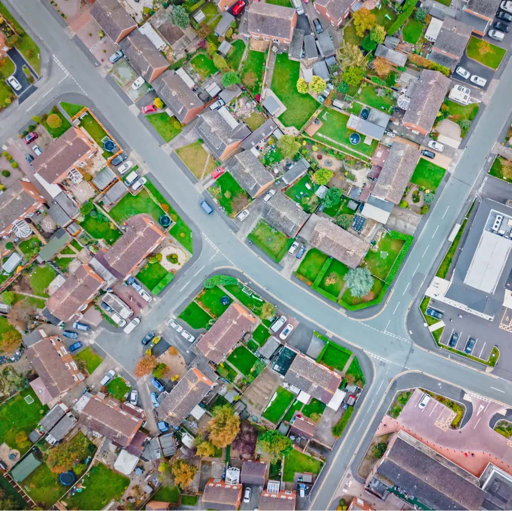 An aerial photograph of a housing estate