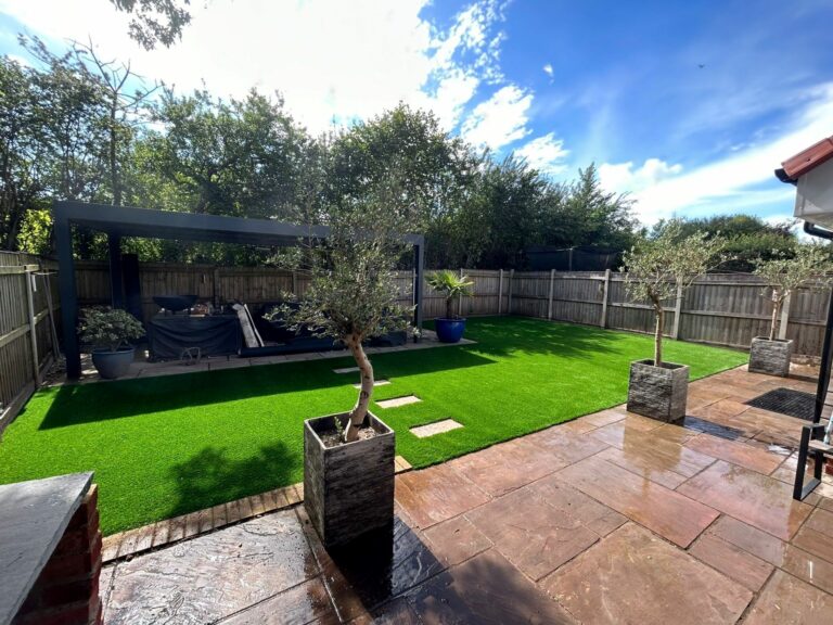 Modern garden with artificial lawn