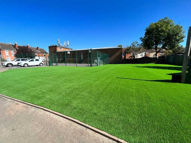 Front of school area with artificial lawn