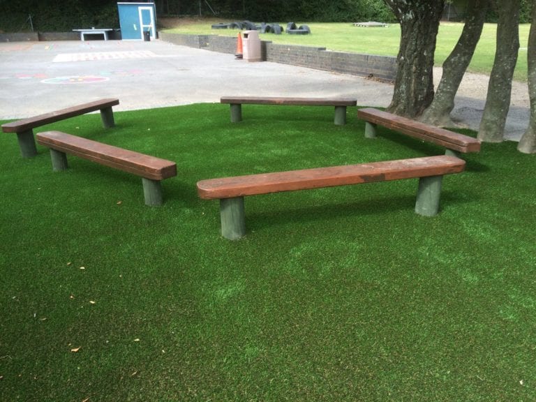 primary school artificial grass seating area