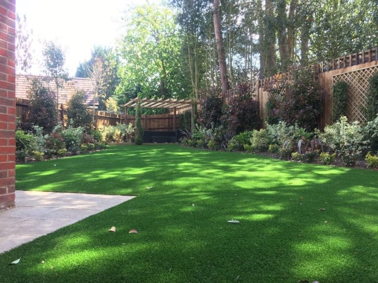 shaded artificial grass installation