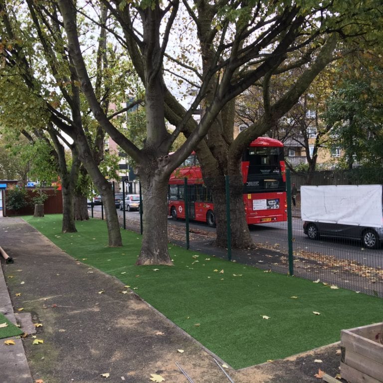 primary school front entrance artificial grass installation